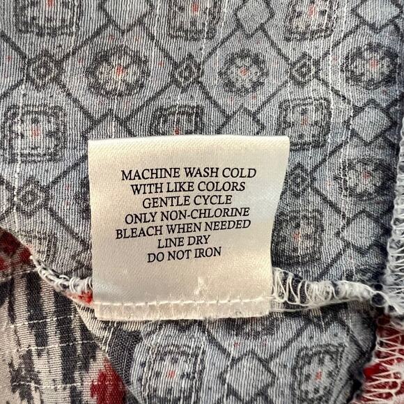 Fred David Womens Tunic Blouse Large Blue Pink Mixed Patchwork Print Bell Cuffs - Picture 7 of 7